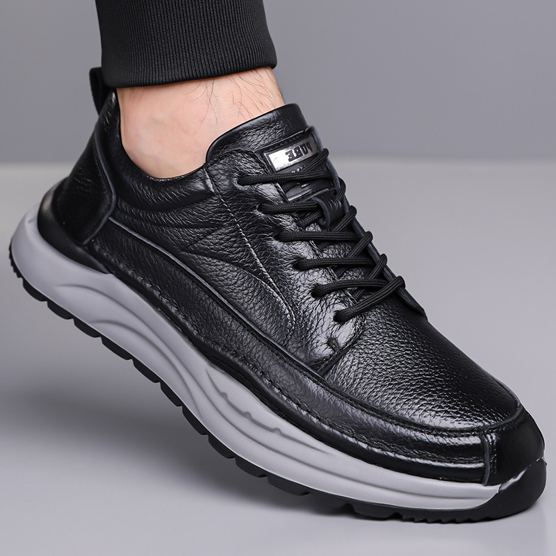 Pantofi sport casual pentru bărbați, partea superioară din piele de prim strat, talpă din cauciuc, șireturi, talpă joasă, rezistenți la uzură