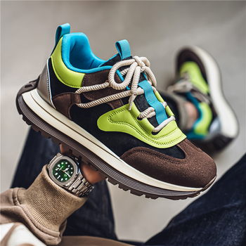 Férfiaknak Dad Shoes stílusú sportcipő – PU felsőrész, lélegző belső háló, gumírozott talp, alacsony boka, kerek orr, fűzős zárás