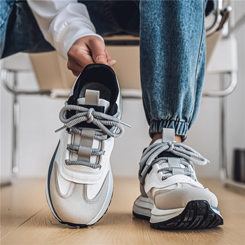 Férfiaknak Dad Shoes stílusú sportcipő – PU felsőrész, lélegző belső háló, gumírozott talp, alacsony boka, kerek orr, fűzős zárás