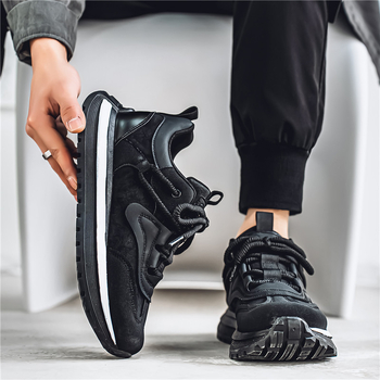 Férfiaknak Dad Shoes stílusú sportcipő – PU felsőrész, lélegző belső háló, gumírozott talp, alacsony boka, kerek orr, fűzős zárás