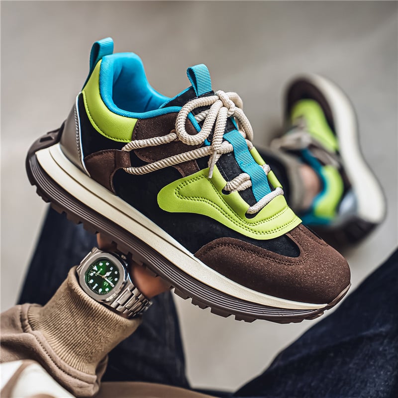 Férfiaknak Dad Shoes stílusú sportcipő – PU felsőrész, lélegző belső háló, gumírozott talp, alacsony boka, kerek orr, fűzős zárás