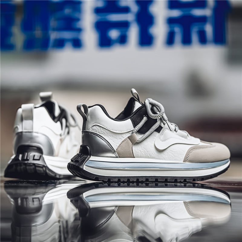 Férfiaknak Dad Shoes stílusú sportcipő – PU felsőrész, lélegző belső háló, gumírozott talp, alacsony boka, kerek orr, fűzős zárás