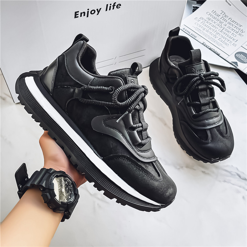 Férfiaknak Dad Shoes stílusú sportcipő – PU felsőrész, lélegző belső háló, gumírozott talp, alacsony boka, kerek orr, fűzős zárás