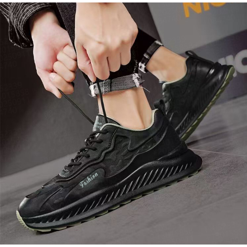 Pantofi sport casual pentru bărbați cu talpă groasă pentru creșterea înălțimii, căptușeală respirabilă din plasă, partea superioară din piele artificială, talpă de cauciuc