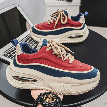 Unisex sportske casual tenisice - PU gornji dio, gumena potplat, debeli 3-5 cm peta, niski kroj, vezanje