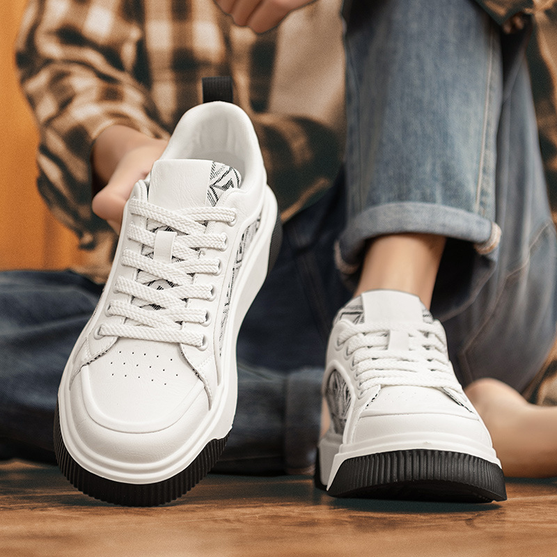 Pantofi sport pentru bărbați cu talpă groasă, din fibră super, talpă din cauciuc, model joasă cu șireturi, înălțimea călcâiului 3–5 cm, Primăvara 2025