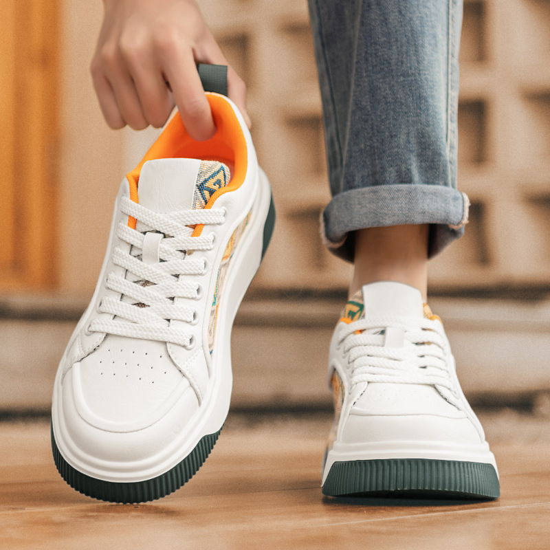 Pantofi sport pentru bărbați cu talpă groasă, din fibră super, talpă din cauciuc, model joasă cu șireturi, înălțimea călcâiului 3–5 cm, Primăvara 2025