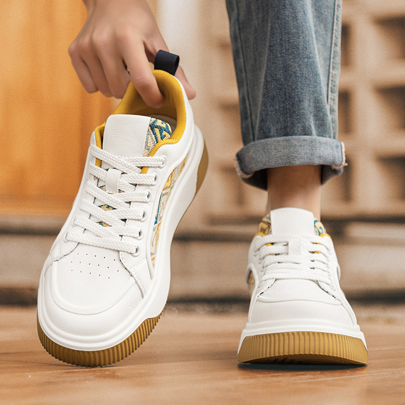 Pantofi sport pentru bărbați cu talpă groasă, din fibră super, talpă din cauciuc, model joasă cu șireturi, înălțimea călcâiului 3–5 cm, Primăvara 2025