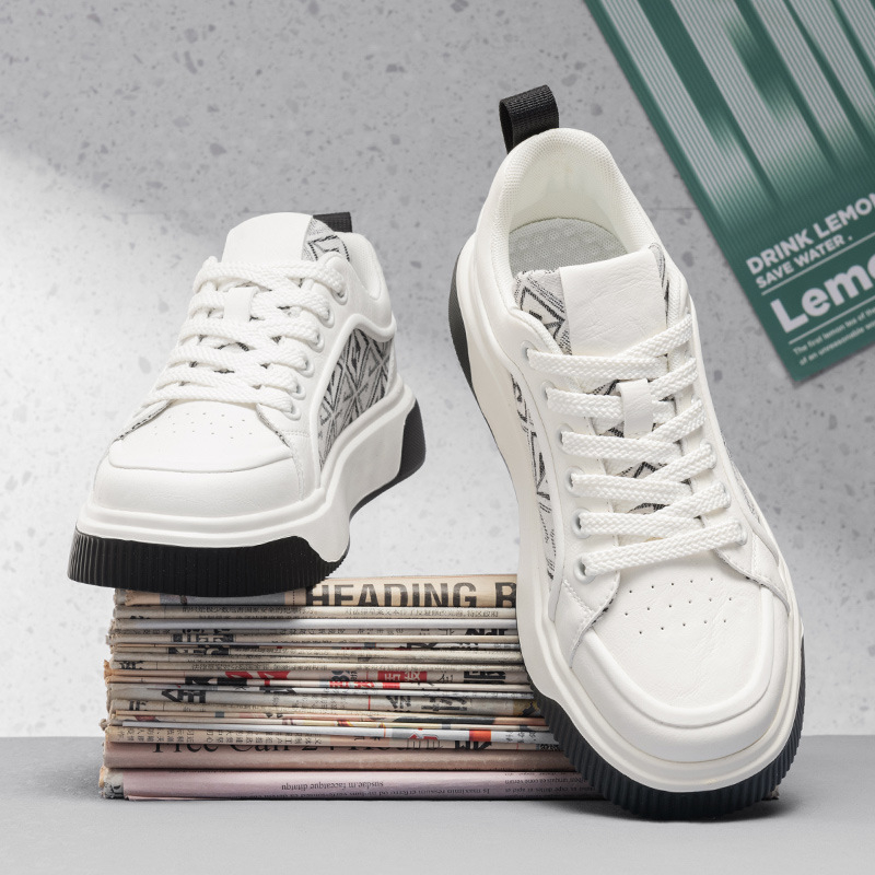 Pantofi sport pentru bărbați cu talpă groasă, din fibră super, talpă din cauciuc, model joasă cu șireturi, înălțimea călcâiului 3–5 cm, Primăvara 2025