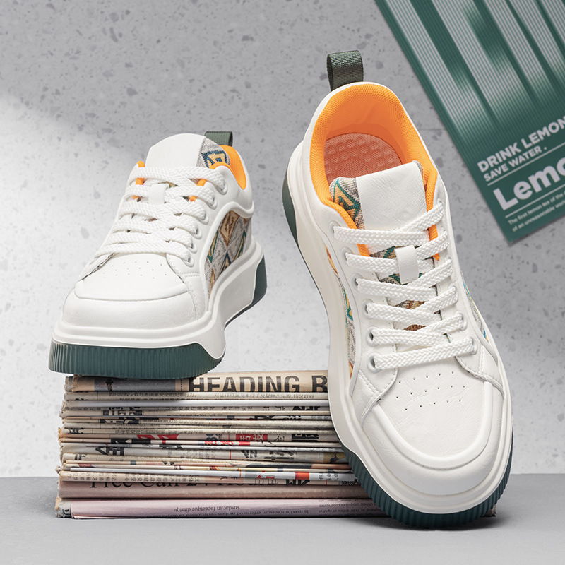 Pantofi sport pentru bărbați cu talpă groasă, din fibră super, talpă din cauciuc, model joasă cu șireturi, înălțimea călcâiului 3–5 cm, Primăvara 2025