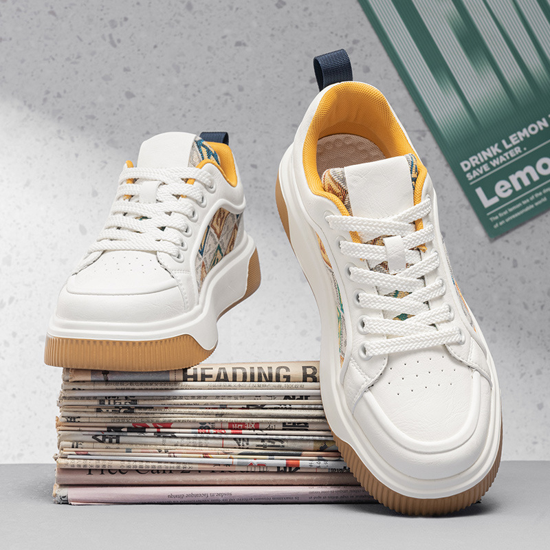 Pantofi sport pentru bărbați cu talpă groasă, din fibră super, talpă din cauciuc, model joasă cu șireturi, înălțimea călcâiului 3–5 cm, Primăvara 2025