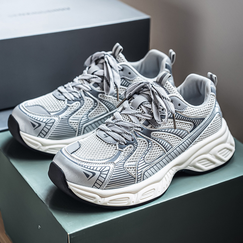 Patike u stilu Dad Sneakers: prozračan gornji dio od mrežice, debeli potplat za povećanje visine, vezanje šnirmama — ljetne casual sportske tenisice