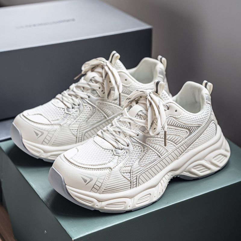 Patike u stilu Dad Sneakers: prozračan gornji dio od mrežice, debeli potplat za povećanje visine, vezanje šnirmama — ljetne casual sportske tenisice