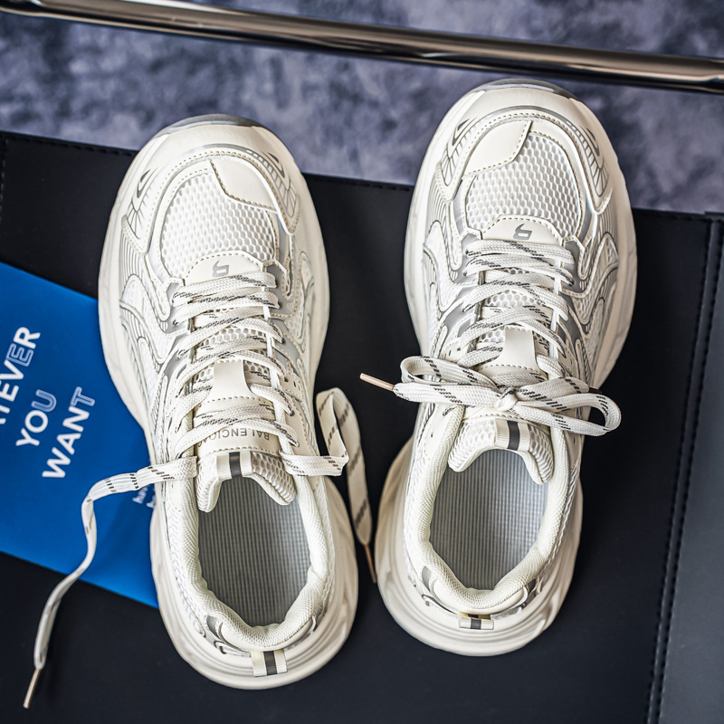Patike u stilu Dad Sneakers: prozračan gornji dio od mrežice, debeli potplat za povećanje visine, vezanje šnirmama — ljetne casual sportske tenisice