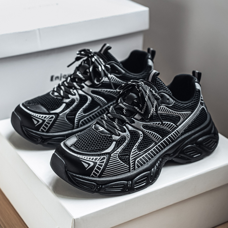 Patike u stilu Dad Sneakers: prozračan gornji dio od mrežice, debeli potplat za povećanje visine, vezanje šnirmama — ljetne casual sportske tenisice
