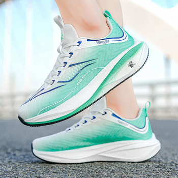 Adidași de alergare respirabili, partea superioară din plasă, profil redus, închidere cu șireturi, talpă groasă