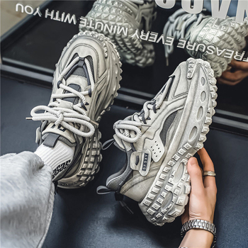 Muške tenisice dad shoes, prozračne gornji dio od PU+mesh, gumena potplata, vezanje, okrugli vrh, srednja visina pete 3–5 cm