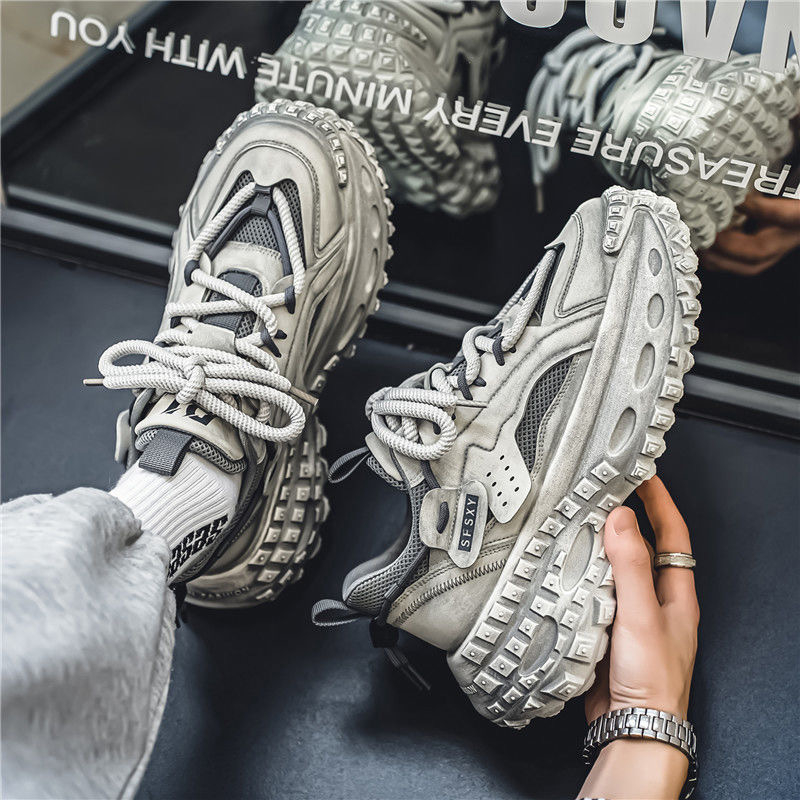 Muške tenisice dad shoes, prozračne gornji dio od PU+mesh, gumena potplata, vezanje, okrugli vrh, srednja visina pete 3–5 cm