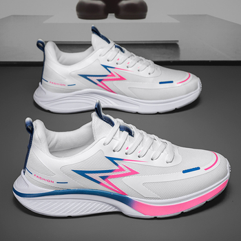 Pantofi de alergare unisex, cu partea superioară din plasă, talpă EVA, respirabili, model cu dungi