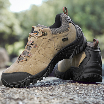 Pantofi de drumeție pentru bărbați, partea superioară din piele, impermeabili, talpă din cauciuc, închidere cu șireturi