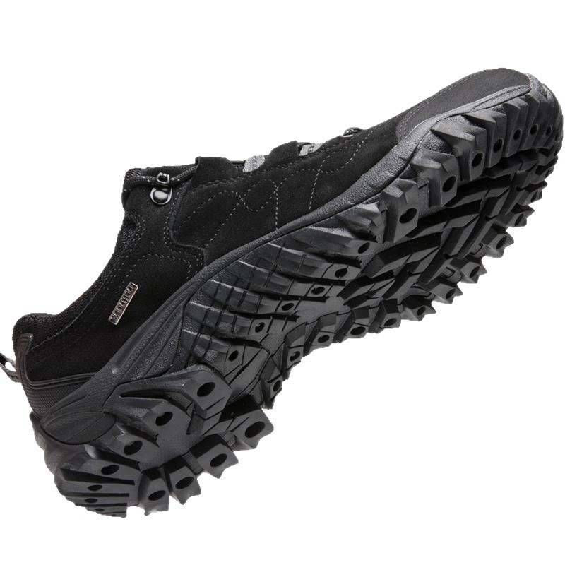 Pantofi de drumeție pentru bărbați, partea superioară din piele, impermeabili, talpă din cauciuc, închidere cu șireturi