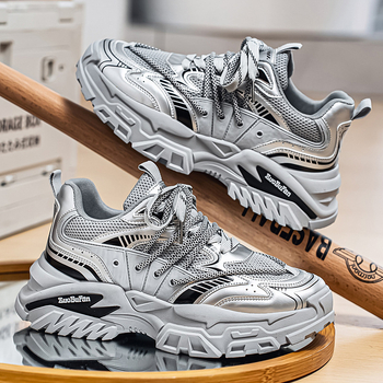 Muške cipele Dad Shoes s PU+mesh gornjim dijelom, prozračne, povećavaju visinu, debela potplata, vezanje, ležerni stil