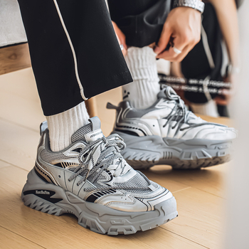 Muške cipele Dad Shoes s PU+mesh gornjim dijelom, prozračne, povećavaju visinu, debela potplata, vezanje, ležerni stil