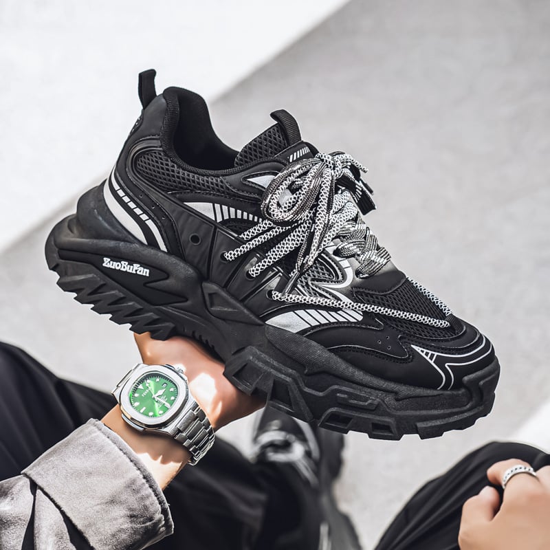 Muške cipele Dad Shoes s PU+mesh gornjim dijelom, prozračne, povećavaju visinu, debela potplata, vezanje, ležerni stil