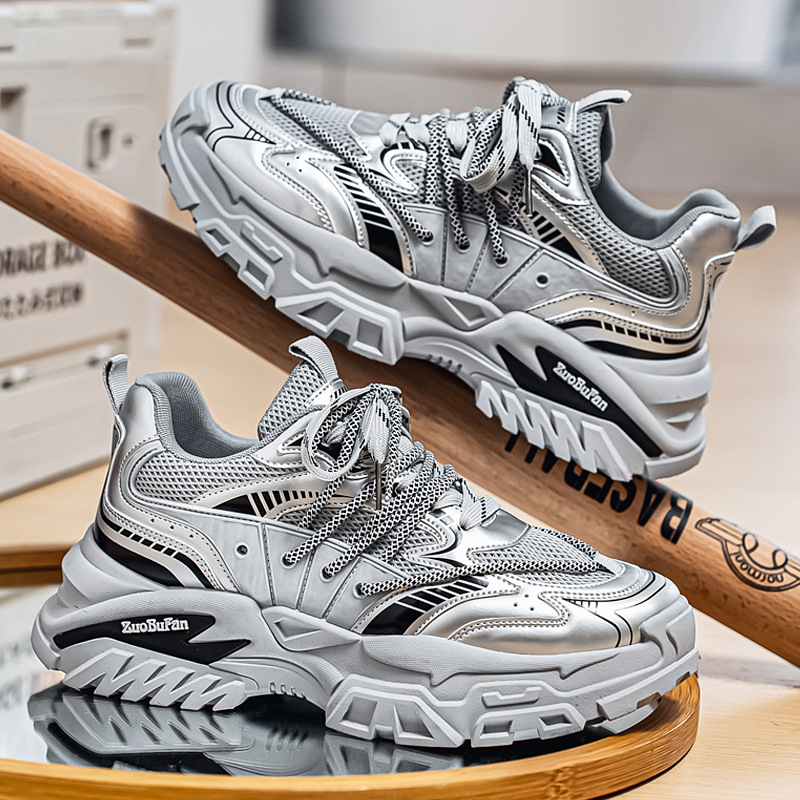 Muške cipele Dad Shoes s PU+mesh gornjim dijelom, prozračne, povećavaju visinu, debela potplata, vezanje, ležerni stil