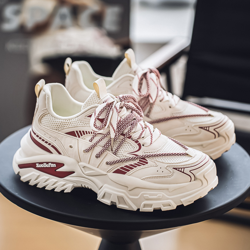 Muške cipele Dad Shoes s PU+mesh gornjim dijelom, prozračne, povećavaju visinu, debela potplata, vezanje, ležerni stil