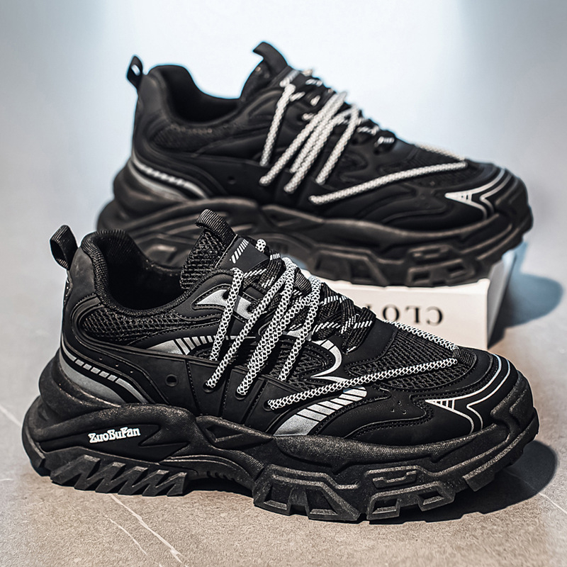 Muške cipele Dad Shoes s PU+mesh gornjim dijelom, prozračne, povećavaju visinu, debela potplata, vezanje, ležerni stil