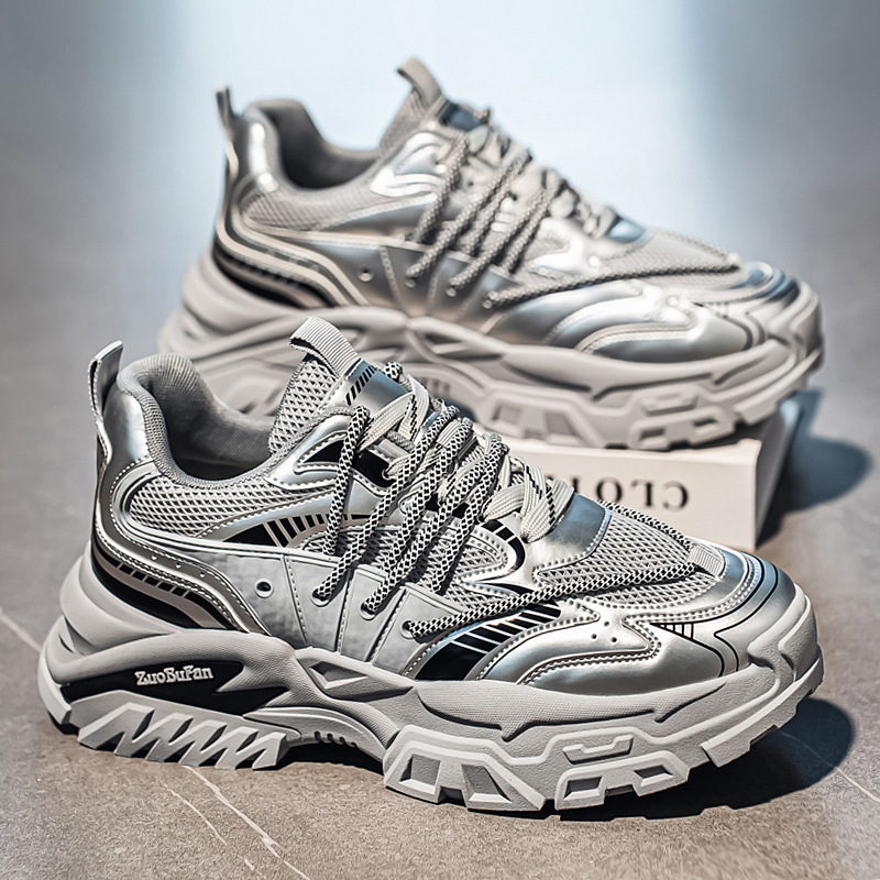 Muške cipele Dad Shoes s PU+mesh gornjim dijelom, prozračne, povećavaju visinu, debela potplata, vezanje, ležerni stil