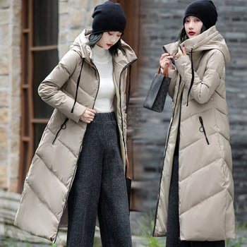 Naiste talvemantel puuvillase täidisega, suur suurus, pikk, liibuva lõikega, Korea stiilis, põlvekõrgust kõrgem jope, täidetud udusulgede ja puuvillase täidisega, sobib pluss-suuruses naistele. 