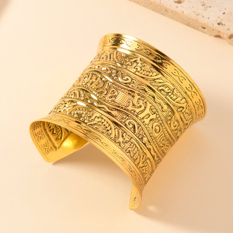 Egzotikus, széles arany karkötő Dunhuangtól nőknek, etnikai stílusú, bohém karkötő, Dai karkötő, indiai és európai ékszerek