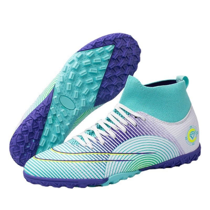 Nauji aukštakulniai futbolo bateliai vyrams ir paaugliams su ilgais TF dygliais, tinkami mokyklinėms sporto varžyboms ir treniruotėms.