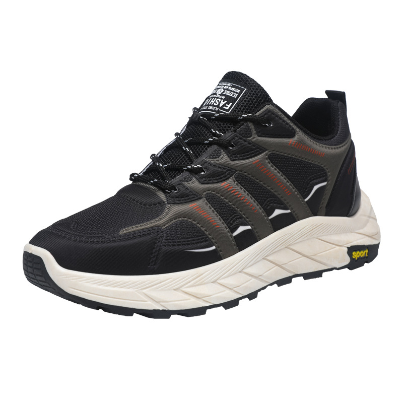 Muške sportske casual tenisice s gornjim PU+mrežastim dijelom, prozračne; vezanje šavom; đon od plastike injekcijskim oblikovanjem; visina potpetice 3–5 cm