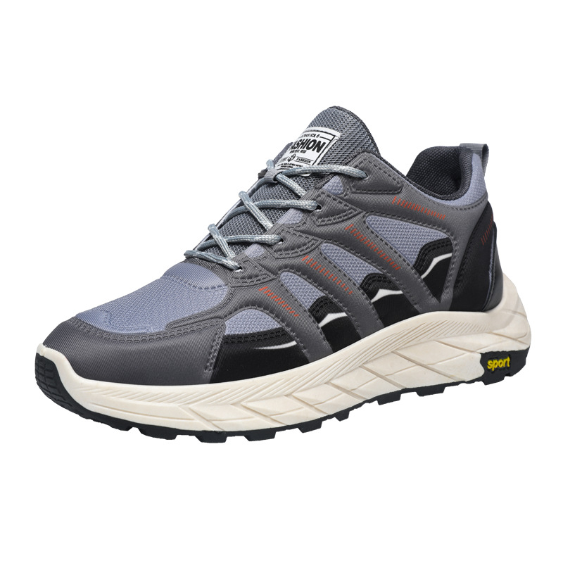 Muške sportske casual tenisice s gornjim PU+mrežastim dijelom, prozračne; vezanje šavom; đon od plastike injekcijskim oblikovanjem; visina potpetice 3–5 cm