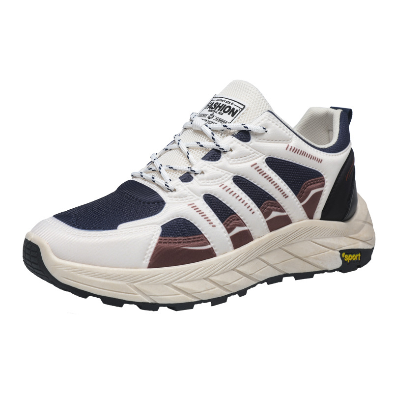 Muške sportske casual tenisice s gornjim PU+mrežastim dijelom, prozračne; vezanje šavom; đon od plastike injekcijskim oblikovanjem; visina potpetice 3–5 cm