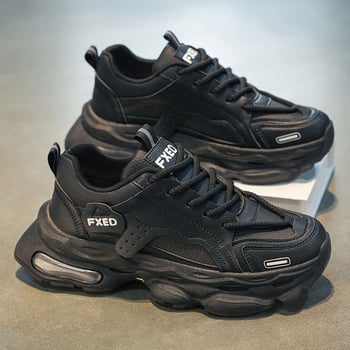 Muške tenisice s debelim potplatom – PU gornji dio, gumeni đon, vezanje šnuralama, EVA ulošak, visina pete 3–5 cm