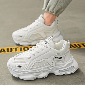 Muške tenisice s debelim potplatom – PU gornji dio, gumeni đon, vezanje šnuralama, EVA ulošak, visina pete 3–5 cm