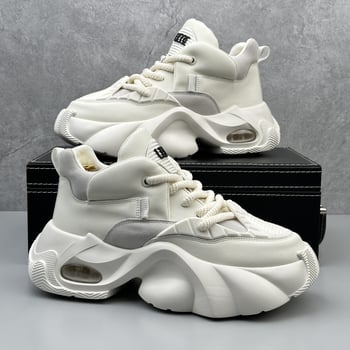 Muške tenisice u stilu dad shoes, udobne sportske tenisice s debelom potplatom, gornji dio od sintetičke kože, EVA potplat, zatvaranje vezicama, niski zglob gležnja
