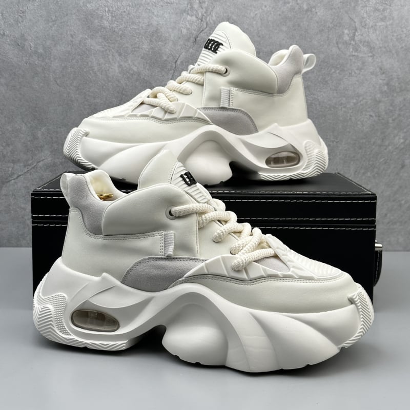 Muške tenisice u stilu dad shoes, udobne sportske tenisice s debelom potplatom, gornji dio od sintetičke kože, EVA potplat, zatvaranje vezicama, niski zglob gležnja