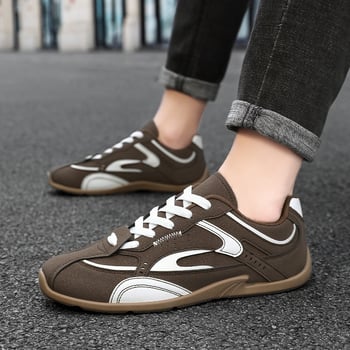 Pantofi sport casual pentru bărbați, design color-block, partea superioară PU + plasă, respirabili, închidere cu șireturi, vârf rotund