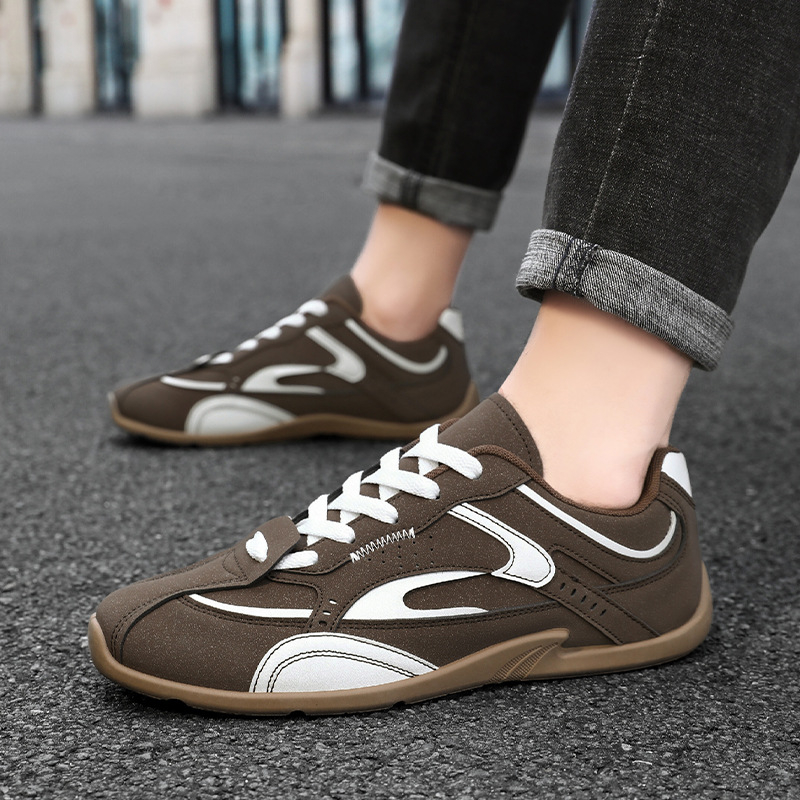 Pantofi sport casual pentru bărbați, design color-block, partea superioară PU + plasă, respirabili, închidere cu șireturi, vârf rotund