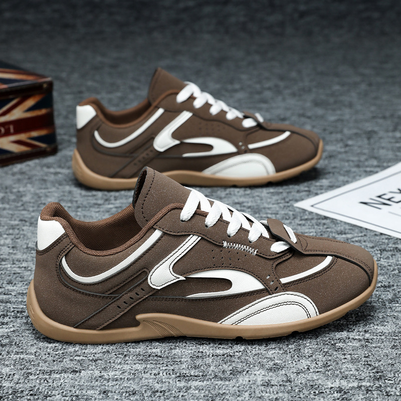 Pantofi sport casual pentru bărbați, design color-block, partea superioară PU + plasă, respirabili, închidere cu șireturi, vârf rotund