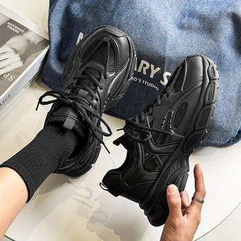 Pantofi sport bărbați Dad shoes, upper plasă, talpă PVC groasă, închidere cu șireturi, profil redus