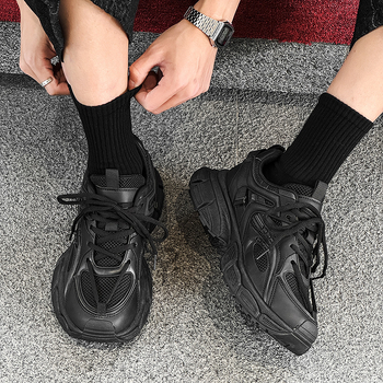 Pantofi sport bărbați Dad shoes, upper plasă, talpă PVC groasă, închidere cu șireturi, profil redus