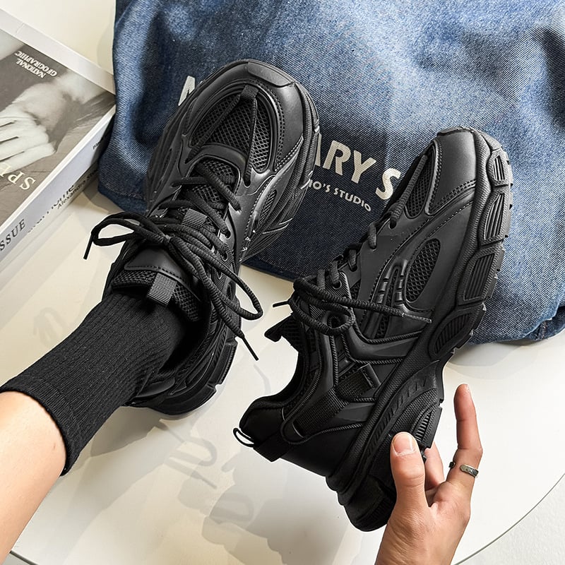 Pantofi sport bărbați Dad shoes, upper plasă, talpă PVC groasă, închidere cu șireturi, profil redus