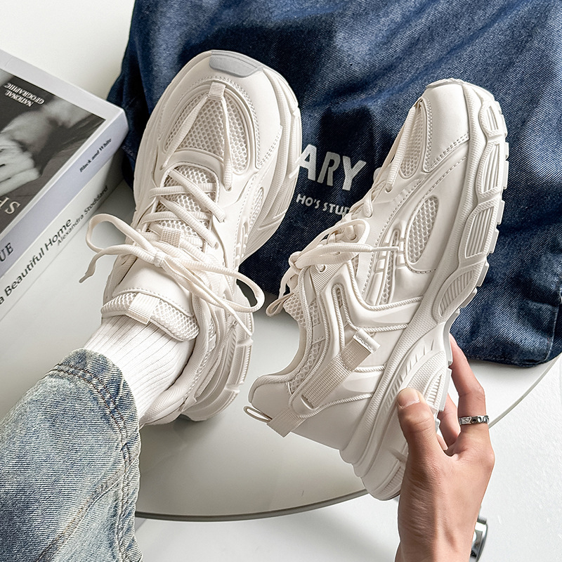 Pantofi sport bărbați Dad shoes, upper plasă, talpă PVC groasă, închidere cu șireturi, profil redus