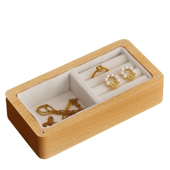 Cutie de inele din lemn de nuc, compactă și portabilă, design modern minimalist, model S9142